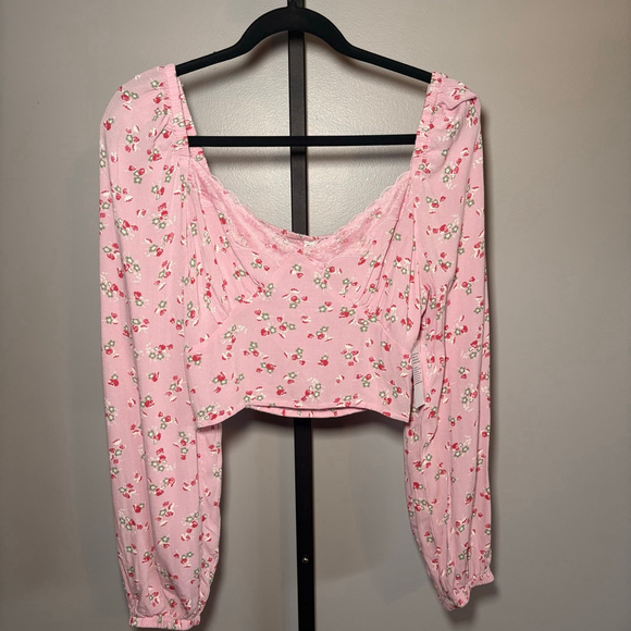 Women's BP. Pink Floral Lace Trim Crop Top M